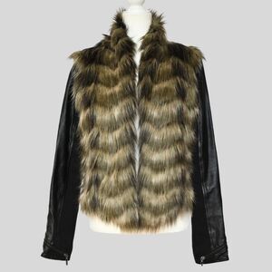 Guess Women's Faux Fur Leather Jacket With Removable Sleeves Size M